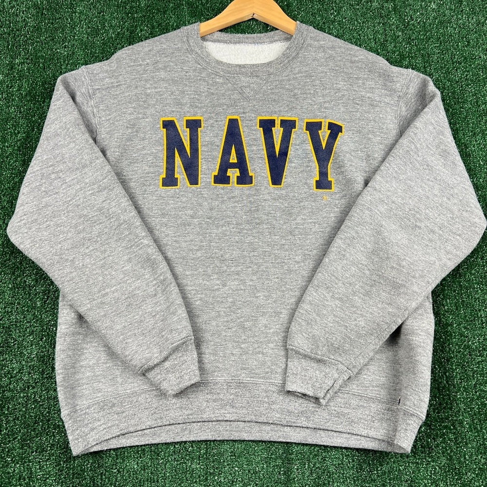 VTG Russell Athletic Men's Navy Crewneck Sweatshirt Gray Size L Fleece Lined 90s